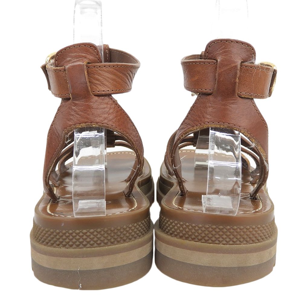 Celine Leather Trio Gladiator Sandals Shoes Brown — view 5
