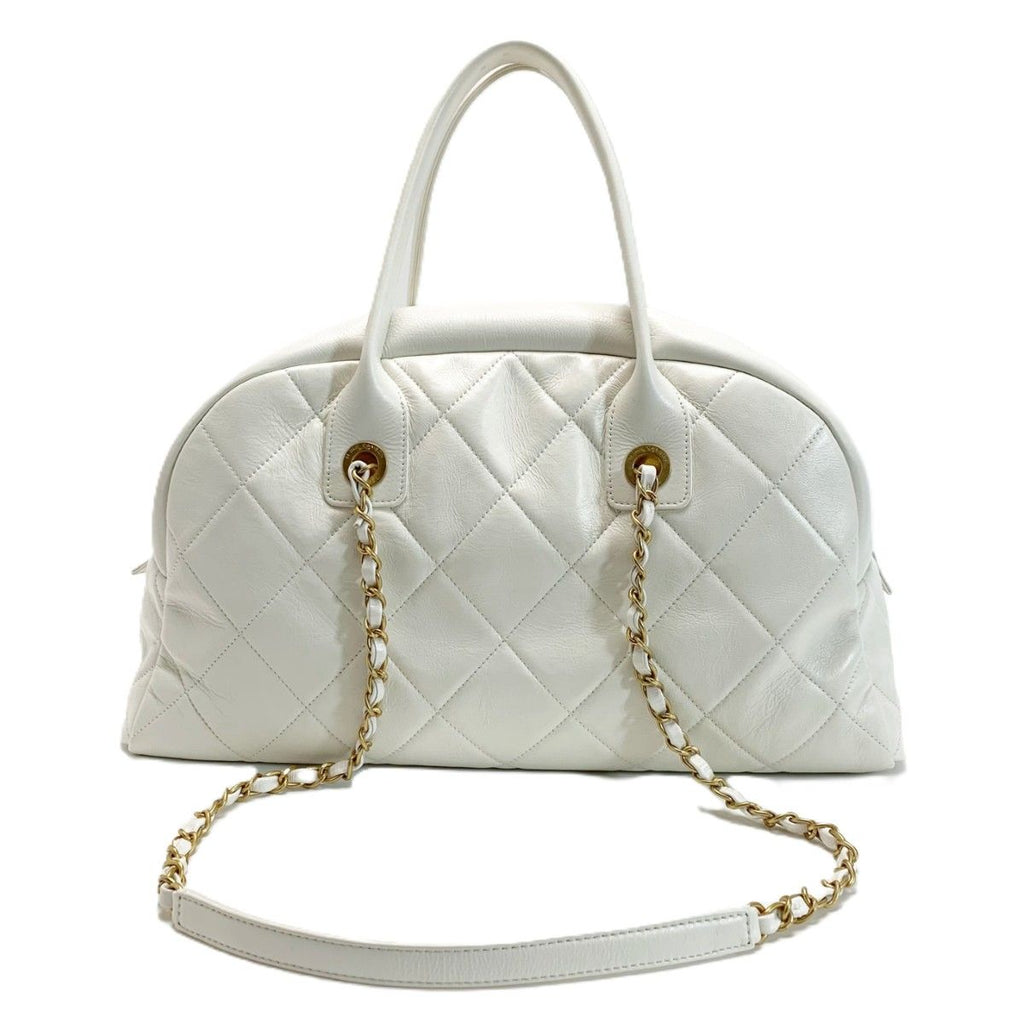 Chanel Quilted Top Handle Lambskin White 2-Way Handbag — view 2