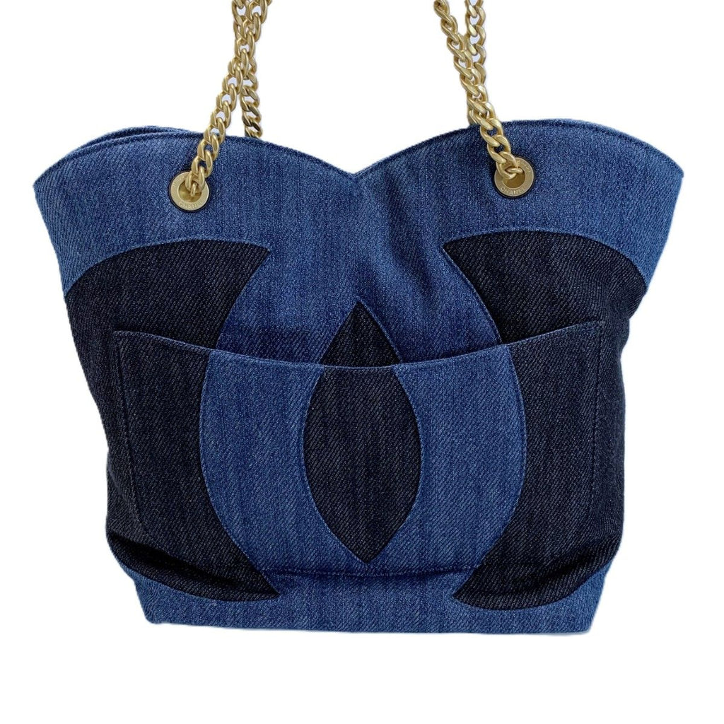 Chanel CC Logo Indigo Denim Chain Tote — view 2
