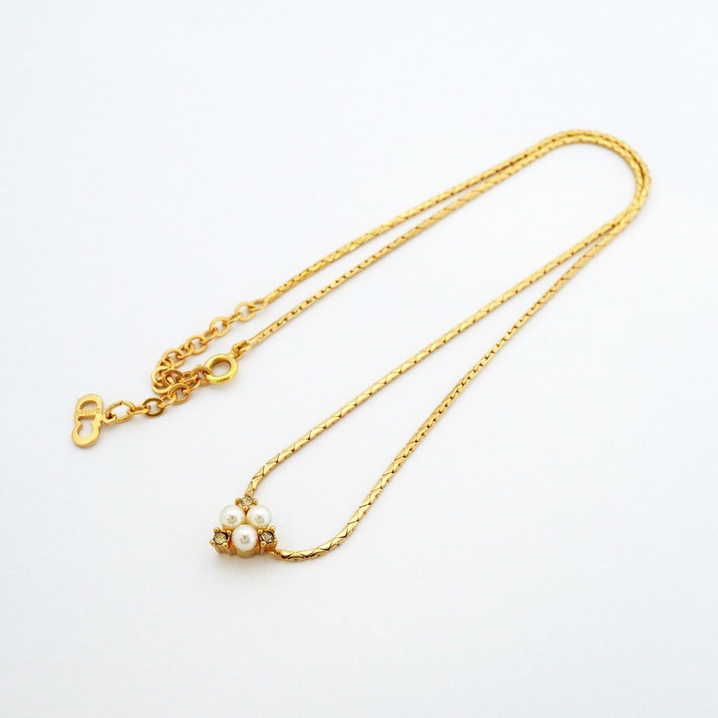 Dior Necklace Gold Plated Faux Pearl Rhinestone — view 3
