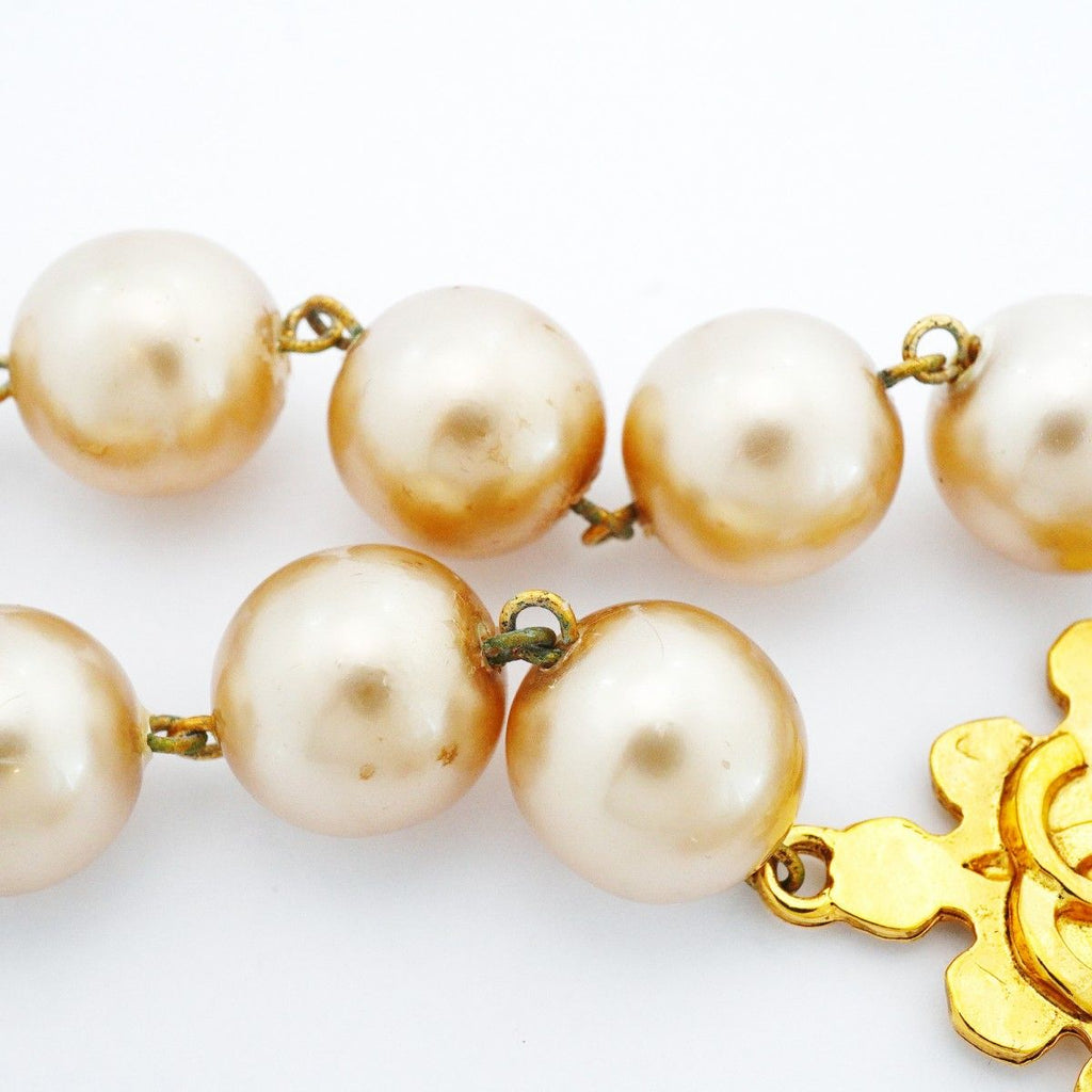 Chanel Necklace Vintage CC Logo Gold Plated Faux Pearl — view 8