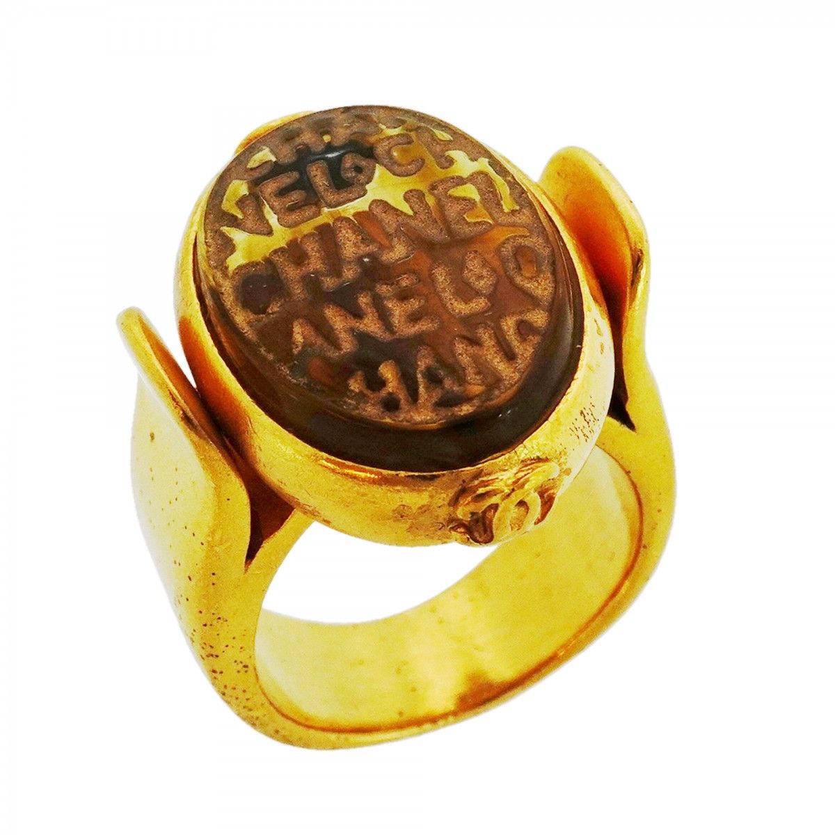 Chanel Ring Vintage CC Logo Gold Plated Gripoix