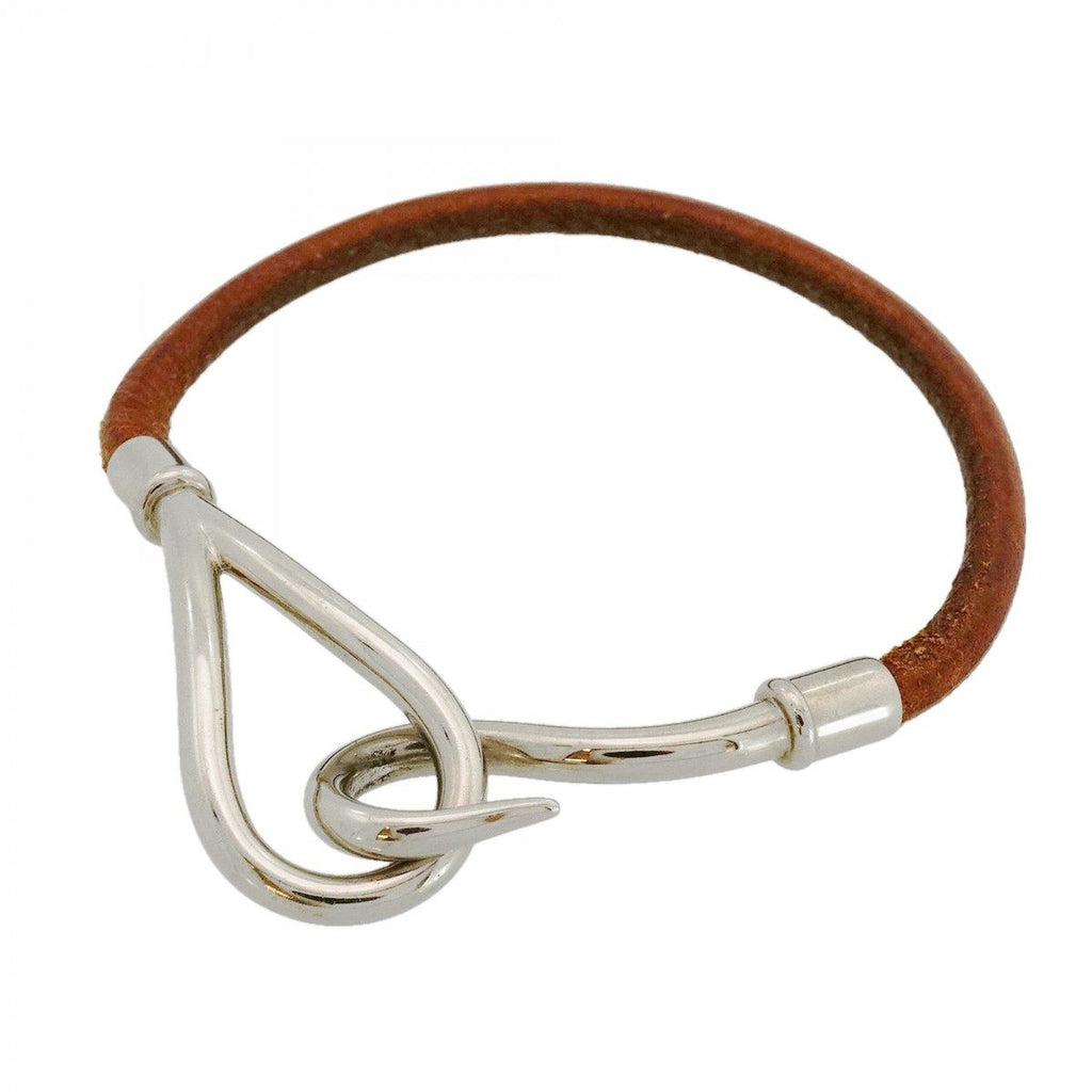 Hermes Bracelet Jumbo Hook Metal Leather Silver Brown