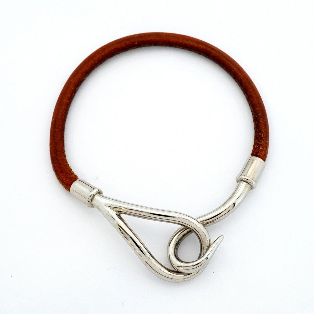 Hermes Bracelet Jumbo Hook Metal Leather Silver Brown — view 3