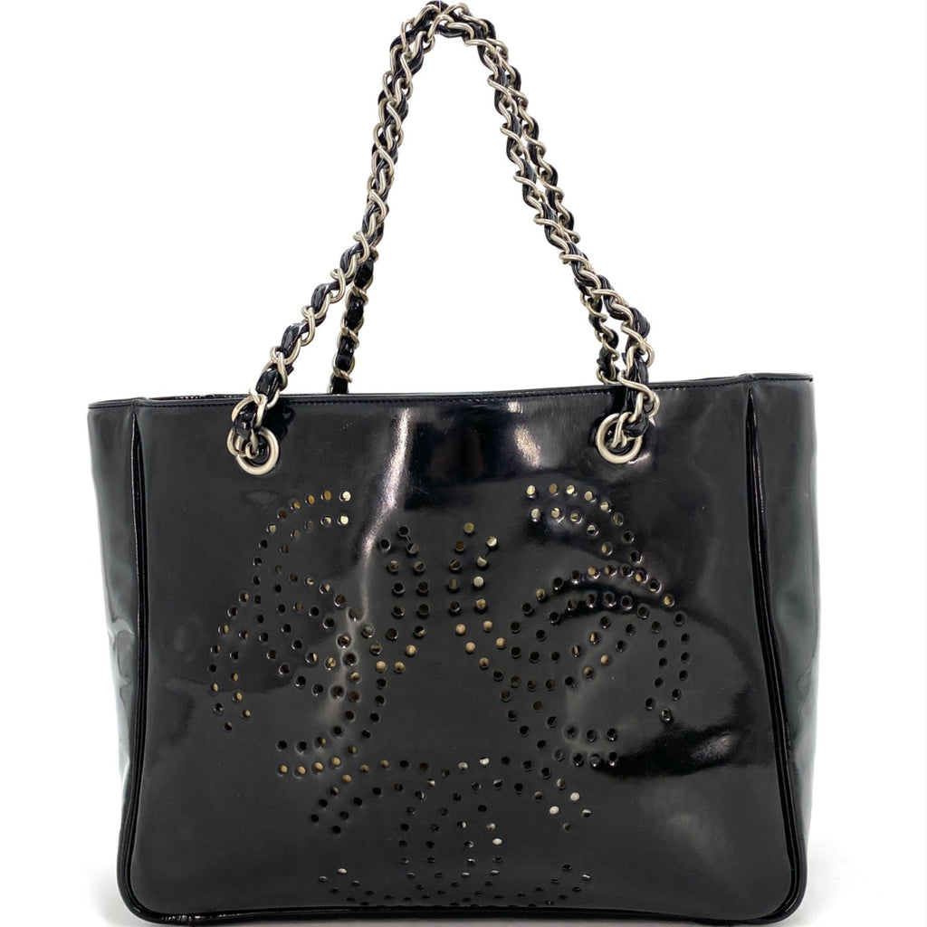Chanel Tote CC Logo Black Perforated Leather Chain Business — view 2