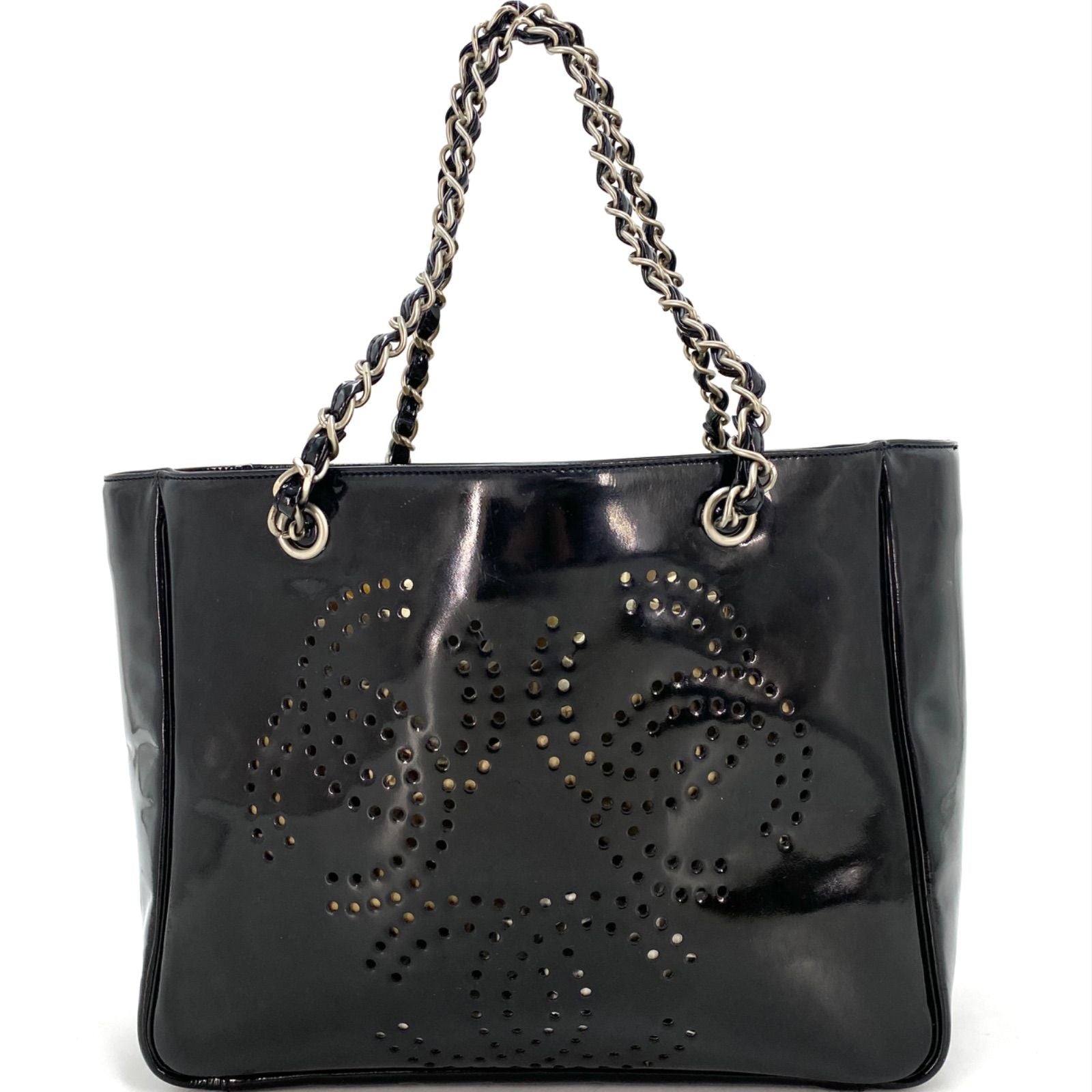 Chanel Tote CC Logo Black Perforated Leather Chain Business — view 2