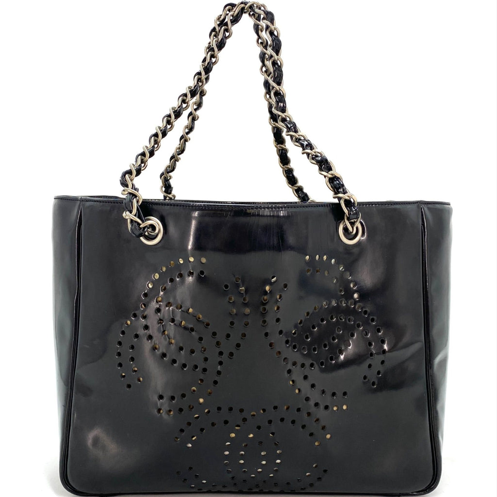Chanel Tote CC Logo Black Perforated Leather Chain Business