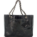Chanel Tote CC Logo Black Perforated Leather Chain Business