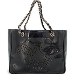 Chanel Tote CC Logo Black Perforated Leather Chain Business