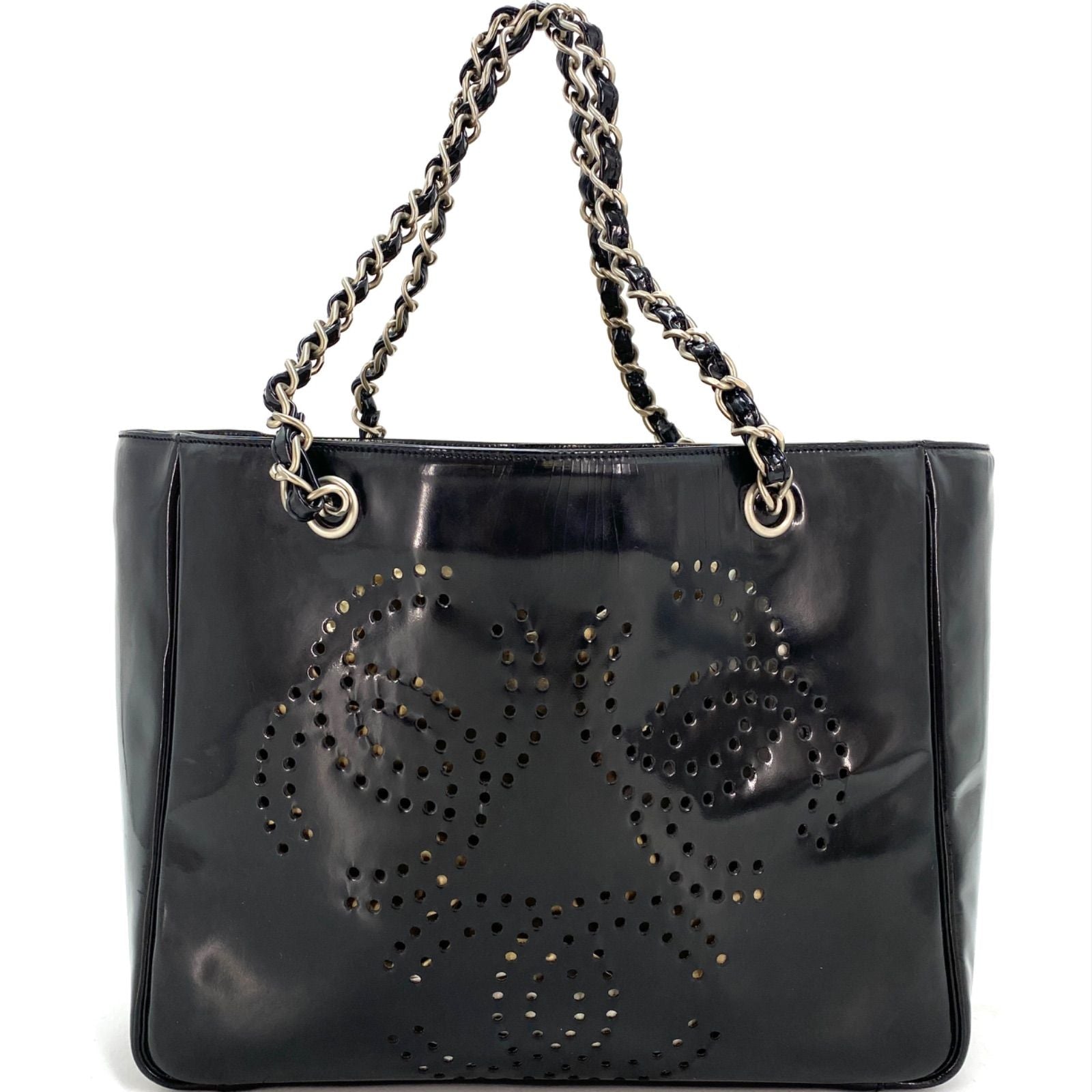 Chanel Tote CC Logo Black Perforated Leather Chain Business
