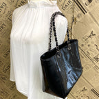 Chanel Tote CC Logo Black Perforated Leather Chain Business — view 3