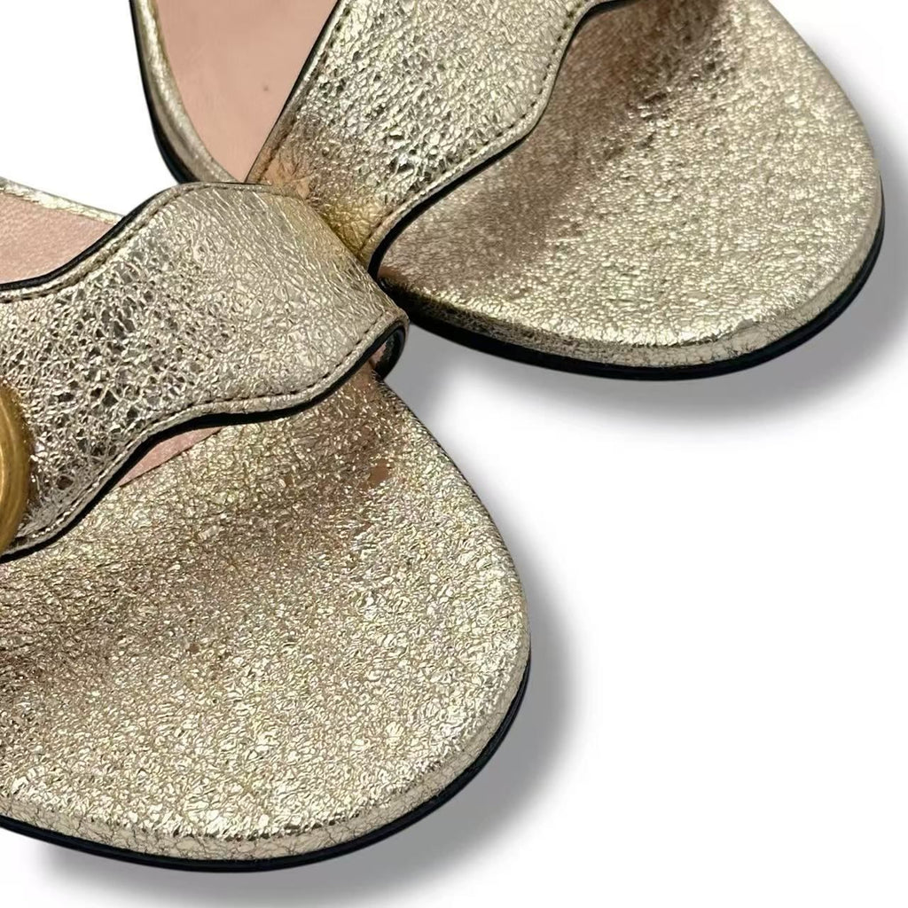 Gucci High Sandals GG Marmont Double Log Leather Gold — view 5
