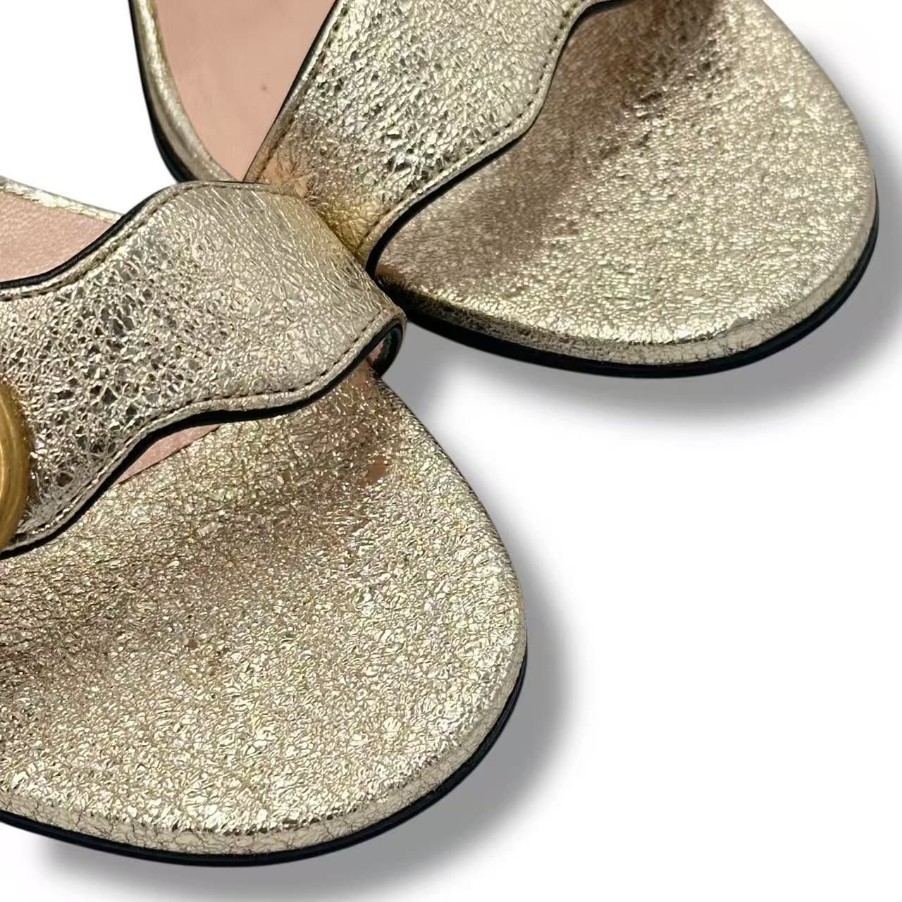 Gucci High Sandals GG Marmont Double Log Leather Gold — view 5