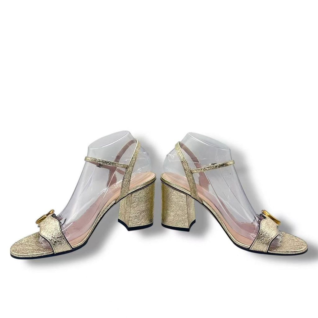 Gucci High Sandals GG Marmont Double Log Leather Gold — view 2