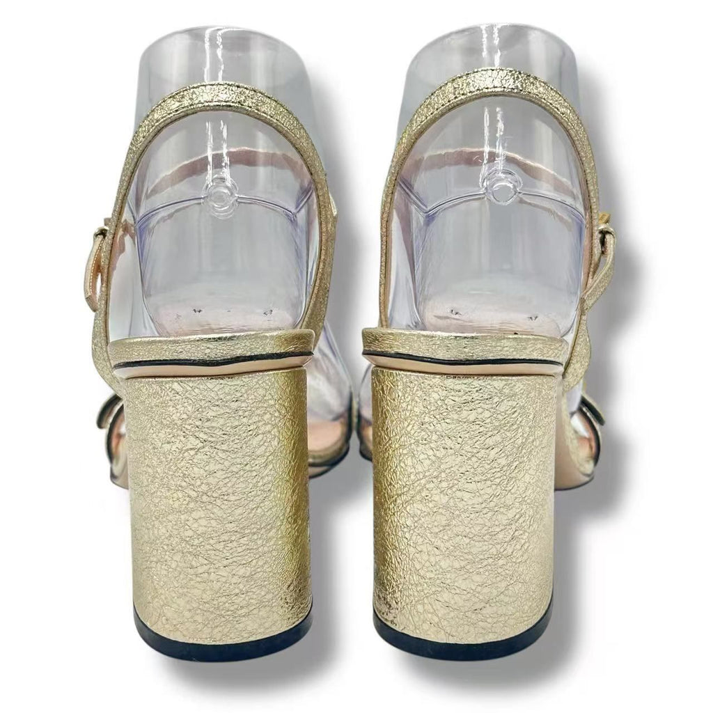 Gucci High Sandals GG Marmont Double Log Leather Gold — view 7