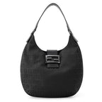 Fendi Handbag Zucchino Shoulder Canvas Leather Bag Black