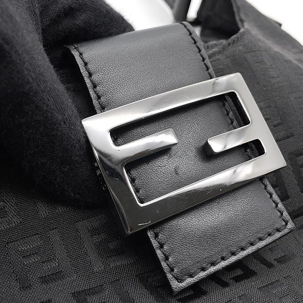 Fendi Handbag Zucchino Shoulder Canvas Leather Bag Black — view 7