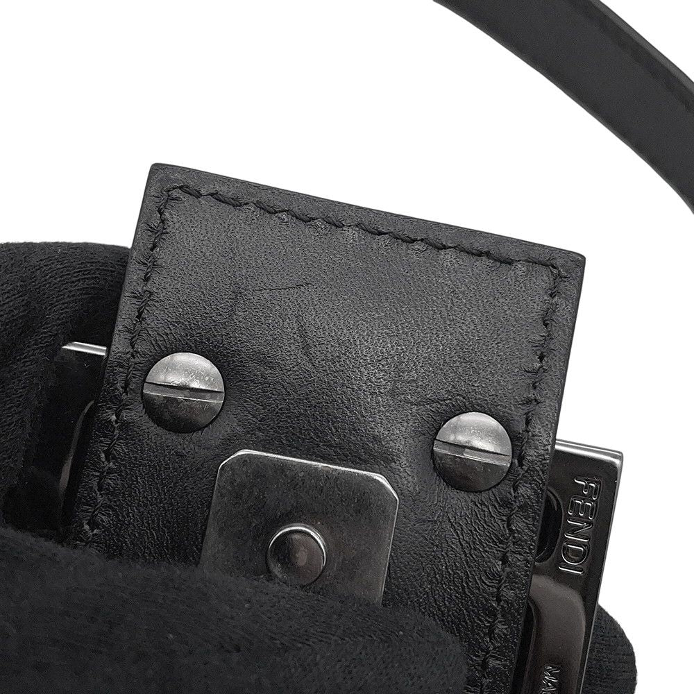 Fendi Handbag Zucchino Shoulder Canvas Leather Bag Black — view 6