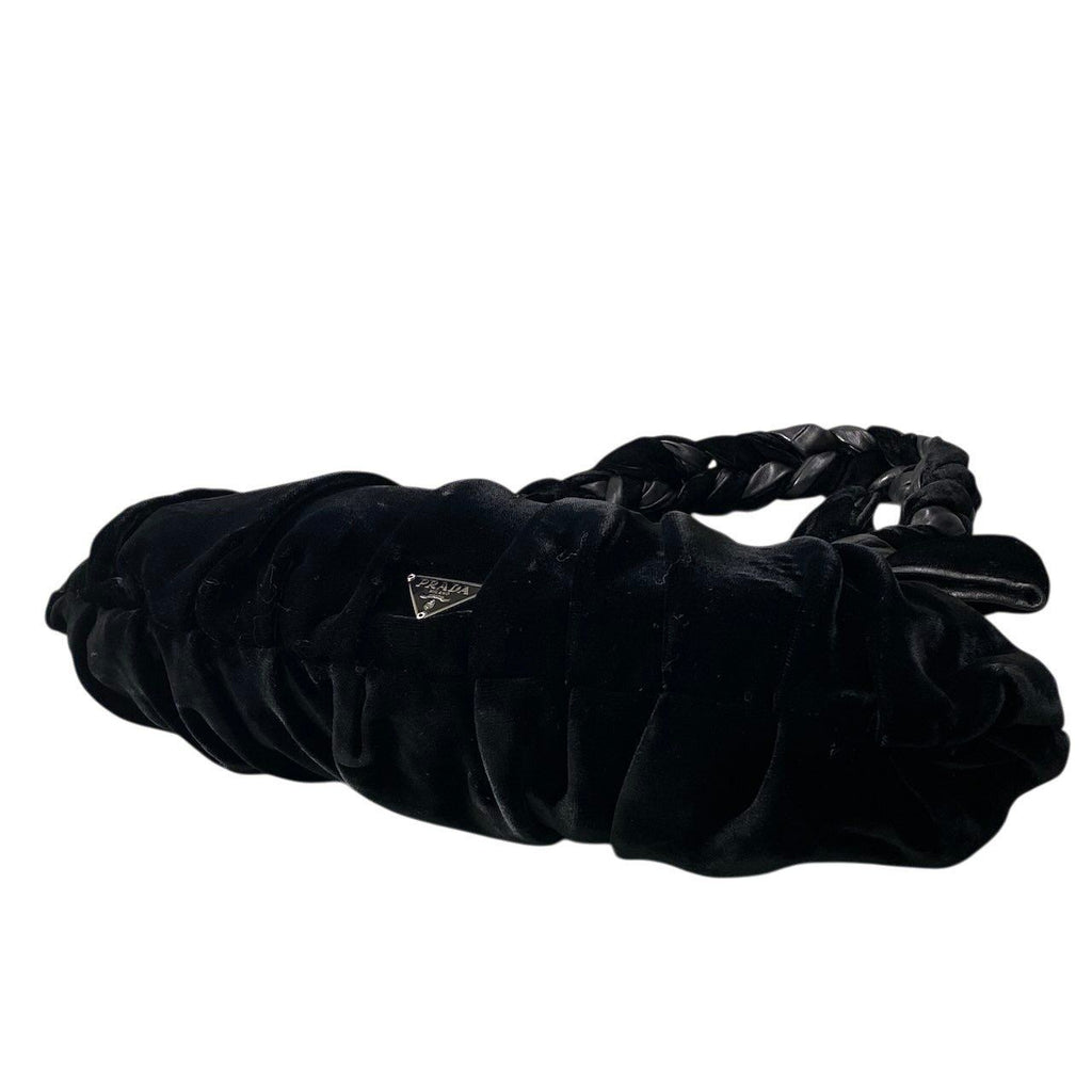 Prada Velvet Plastic Chain Shoulder Bag Black — view 5