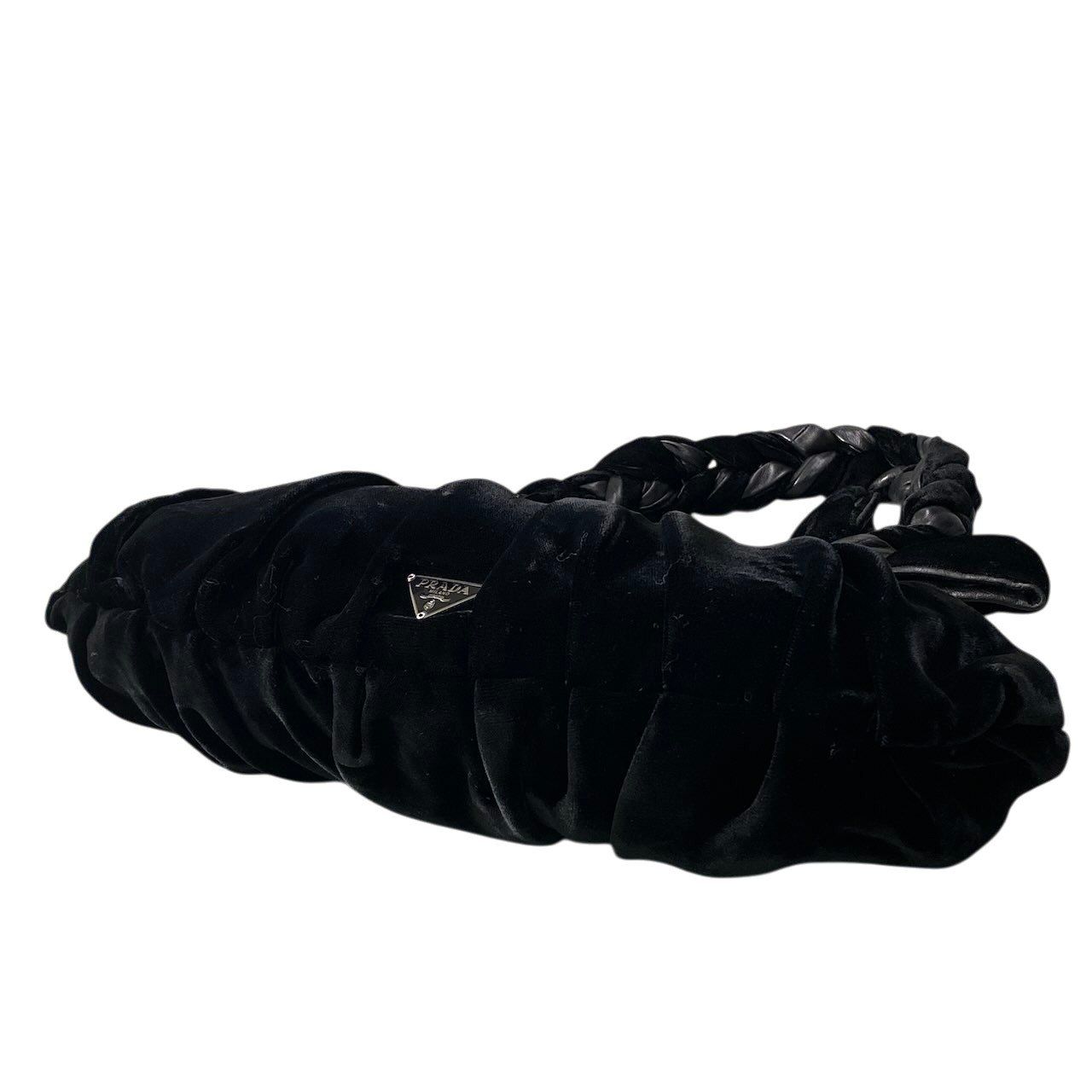 Prada Velvet Plastic Chain Shoulder Bag Black — view 5