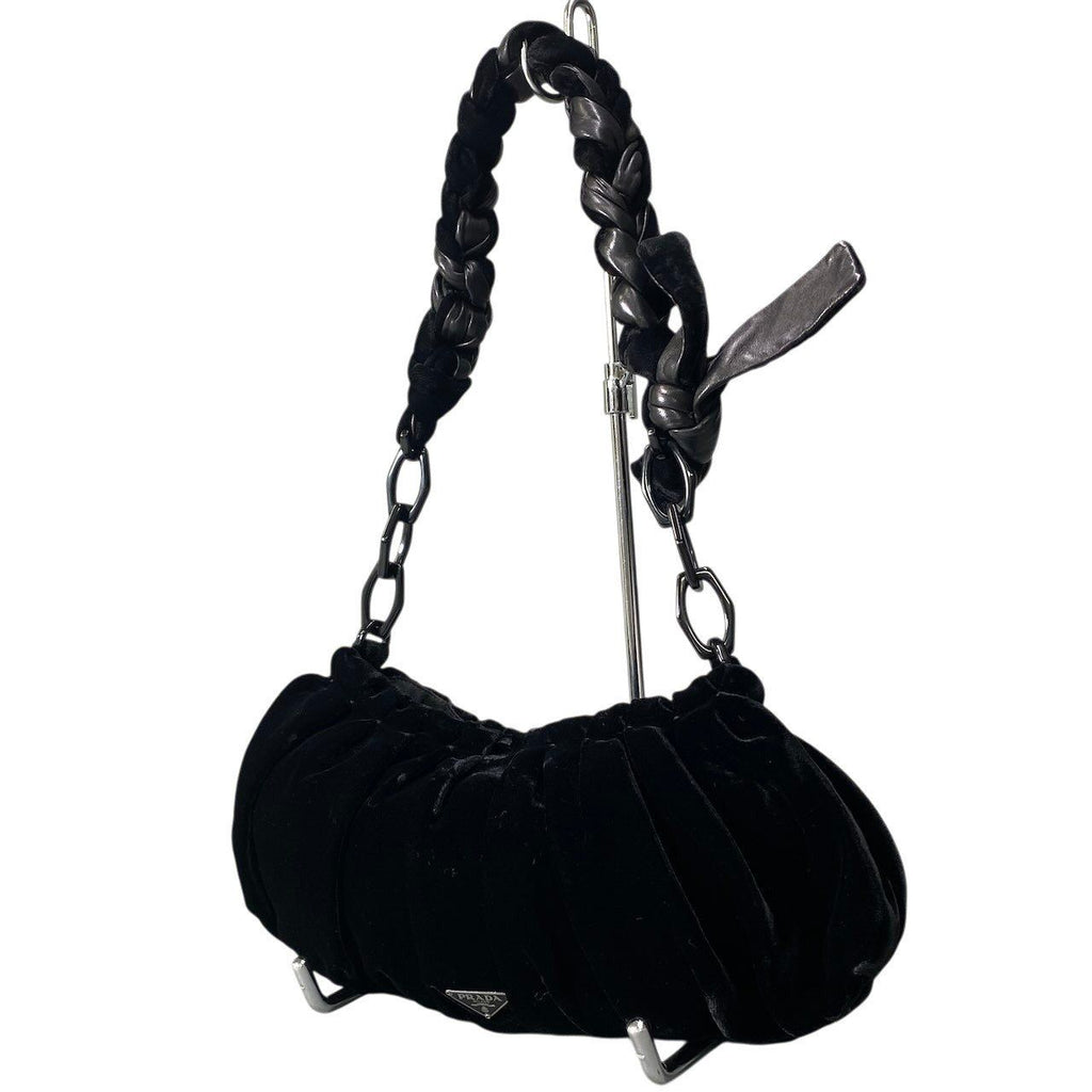 Prada Velvet Plastic Chain Shoulder Bag Black — view 2