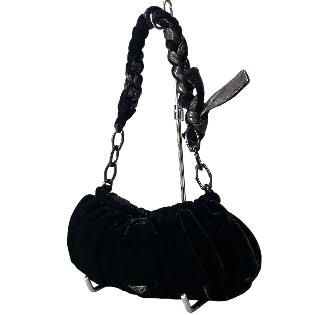 Prada Velvet Plastic Chain Shoulder Bag Black — view 2