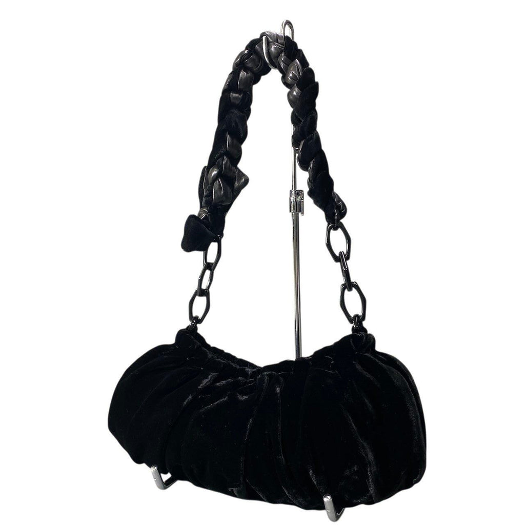 Prada Velvet Plastic Chain Shoulder Bag Black — view 4
