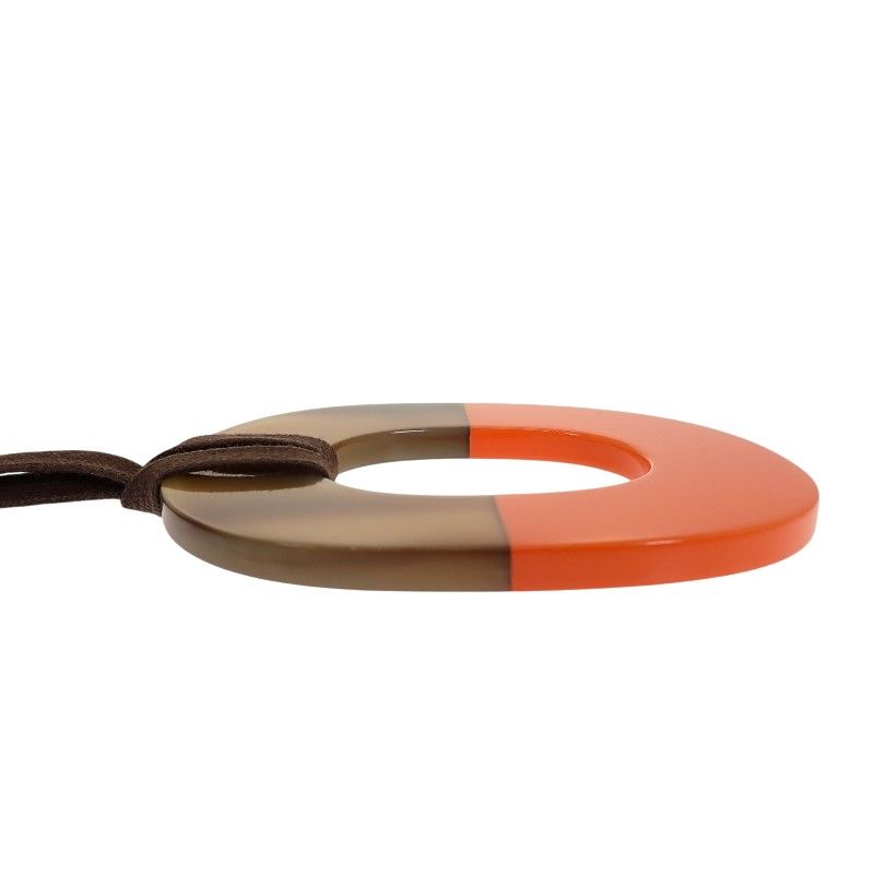 Hermes GM Necklace Buffalo Horn Lacquer Wood Box Orange Brown All Season Large — view 5