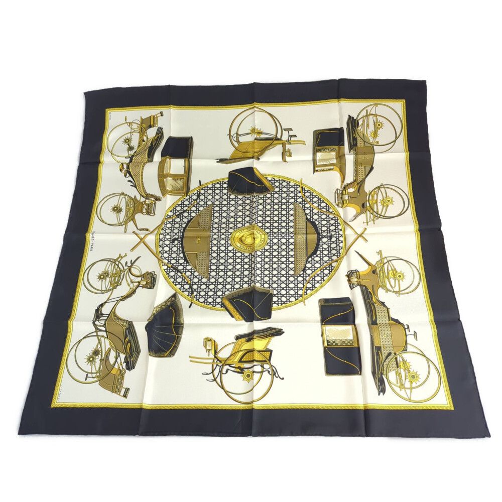 Hermes Carre 90 les Voitures a Transformation Silk Scarf Neckwear Black