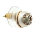 Chanel CC Logo Single Costume Stud Faux Pearl Earrings Alloy Gold — view 2