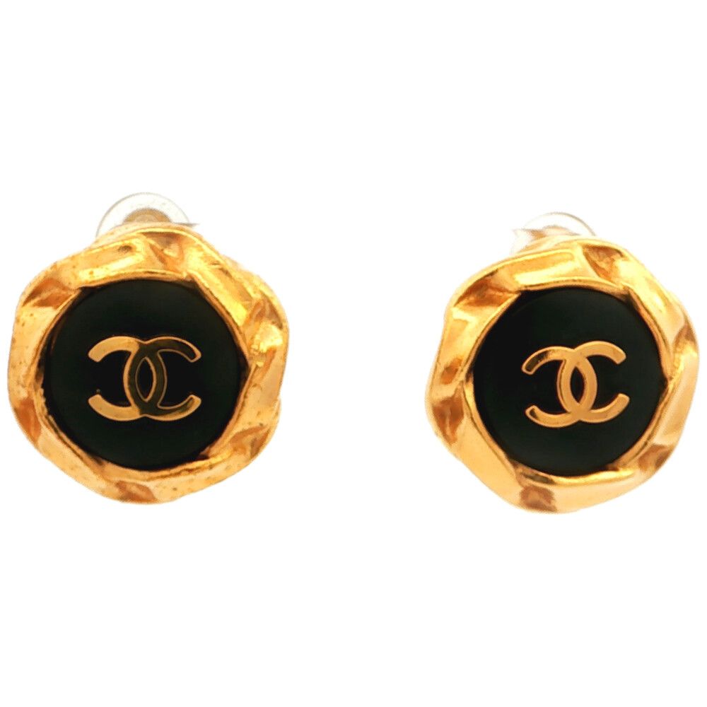 Chanel CC Logo Pair Costume Earrings Alloy Gold