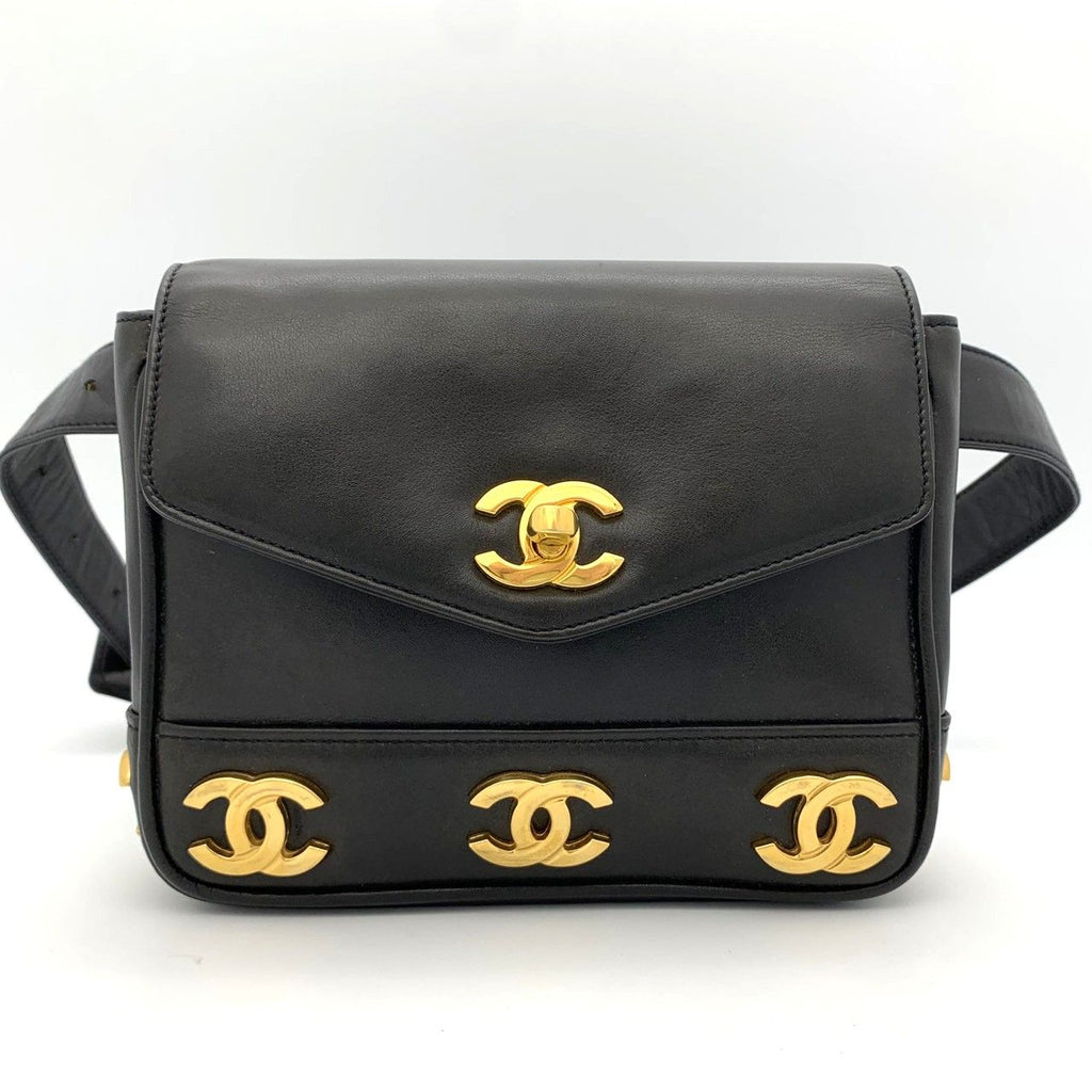 Chanel Waist Bag Triple CC Logo Leather Black