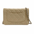 Chanel Quilted Classic Chain Wallet Beige Caviar Leather CC Logo — view 2