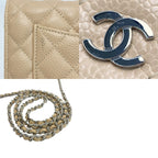 Chanel Quilted Classic Chain Wallet Beige Caviar Leather CC Logo — view 8