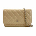 Chanel Quilted Classic Chain Wallet Beige Caviar Leather CC Logo
