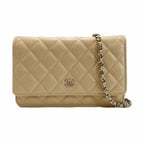 Chanel Quilted Classic Chain Wallet Beige Caviar Leather CC Logo
