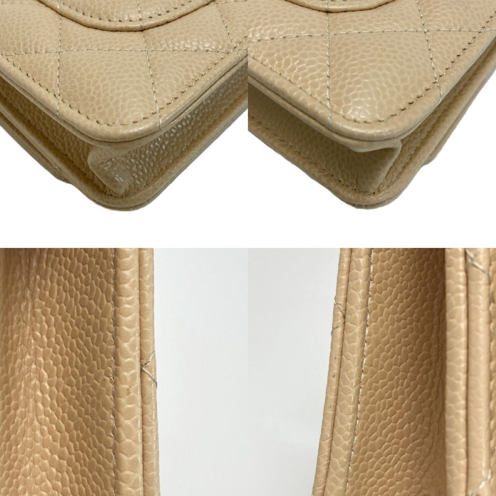 Chanel Quilted Classic Chain Wallet Beige Caviar Leather CC Logo — view 7