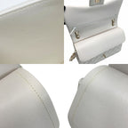Chanel Quilted Double Flap Chain Shoulder Bag White Caviar Leather — view 6