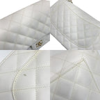 Chanel Quilted Double Flap Chain Shoulder Bag White Caviar Leather — view 8