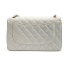 Chanel Quilted Double Flap Chain Shoulder Bag White Caviar Leather — view 2