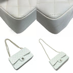 Chanel Quilted Double Flap Chain Shoulder Bag White Caviar Leather — view 9