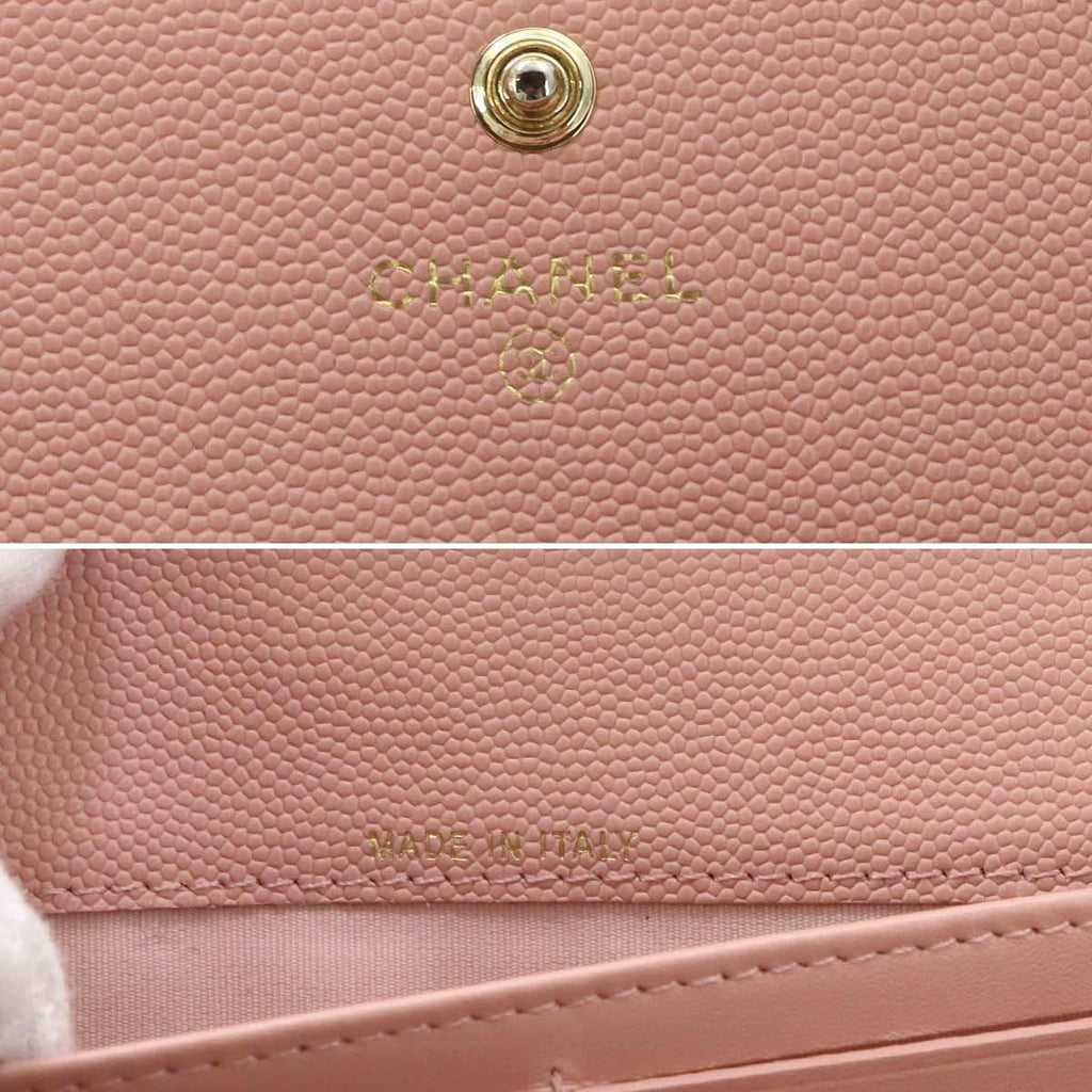 Chanel Quilted Bifold Wallet Caviar Leather Pink Gold — view 8