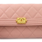 Chanel Quilted Bifold Wallet Caviar Leather Pink Gold — view 9