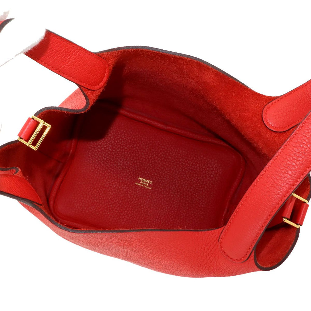 Hermes Picotin Lock 18 PM Hand Bag Taurillon Clemence Rouge Tomato Gold — view 6