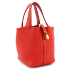 Hermes Picotin Lock 18 PM Hand Bag Taurillon Clemence Rouge Tomato Gold — view 3