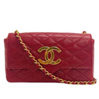 Chanel Single Flap Double Chain Quilted CC Logo Lambskin Shoulder Bag