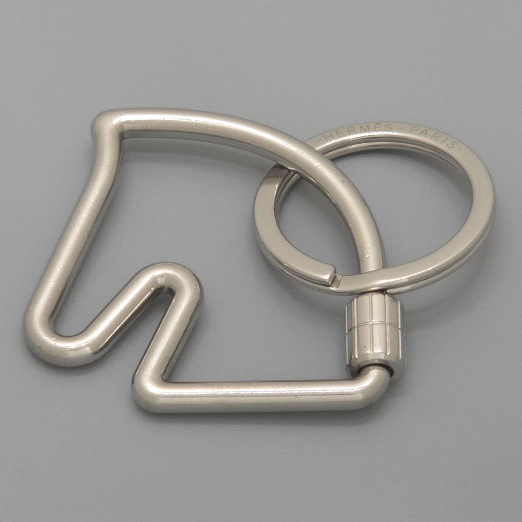 Hermes Key Holder Cheval Key Ring Charm Metallic Polished Stainless Steel