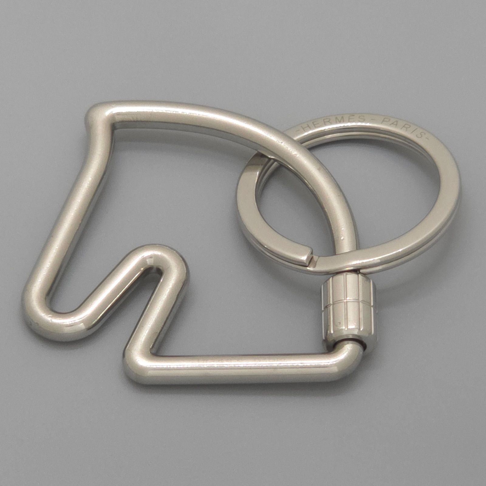 Hermes Key Holder Cheval Key Ring Charm Metallic Polished Stainless Steel