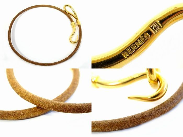 Hermes Jumbo Double Strand Bracelet Choker Gold Leather Brown — view 4