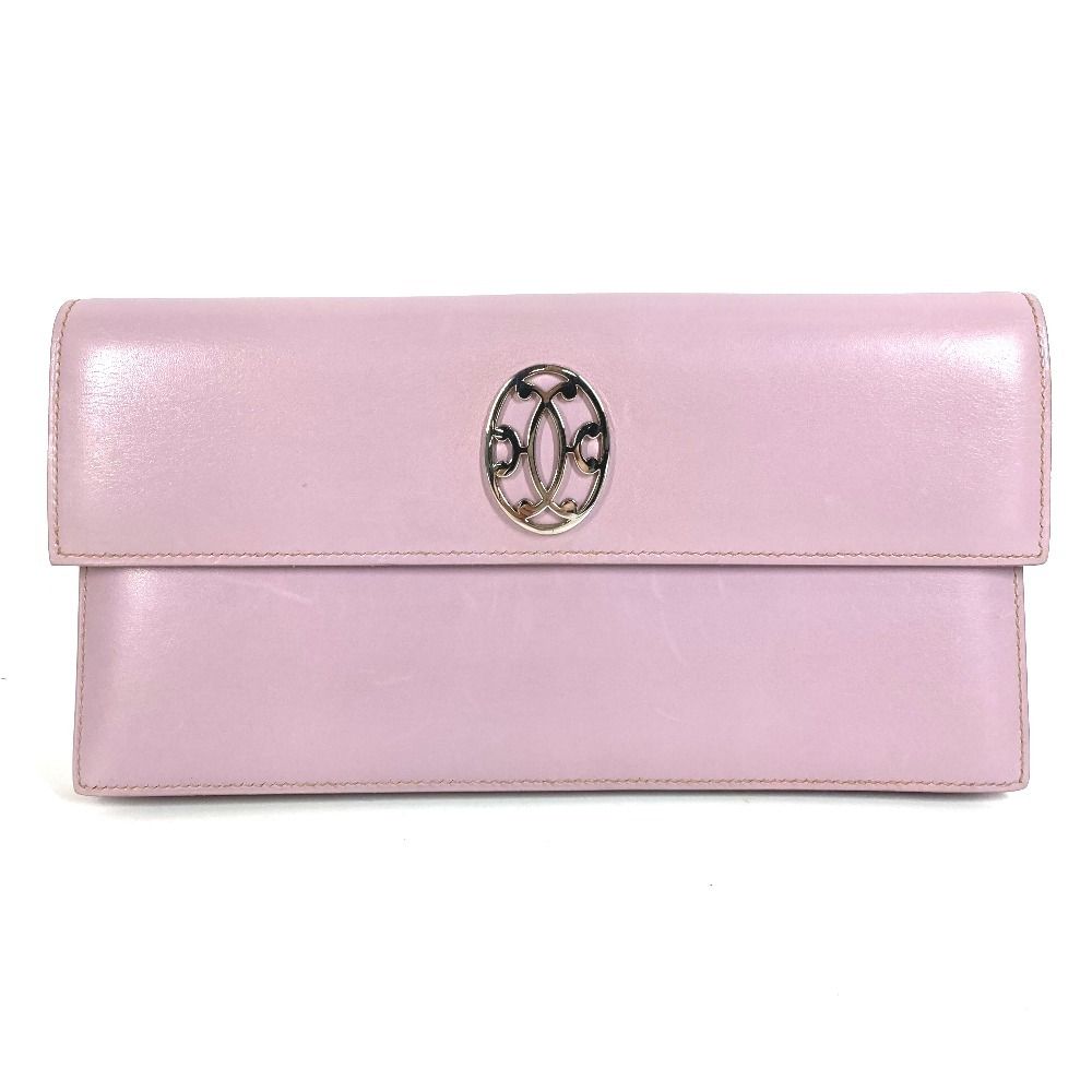 Hermes Clutch Logo Leather Purple Pink